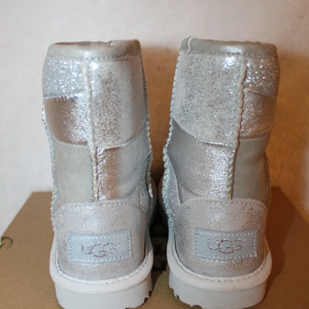 UGG TODDLER PATCHWORK LEATHER BOOTS‎ NEW SILVER